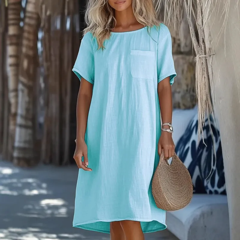 Damen lässiges Leinenmaxikleid mit praktischen Taschen – Valéora