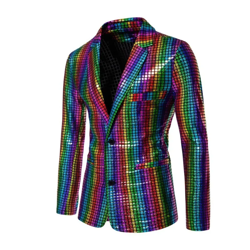Herren Glänzender Paillettenblazer mit modernem Schnitt und stylischem Karomuster – Tianoro