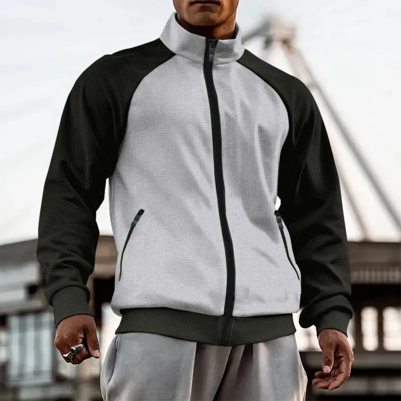 Herren sportliche Hybrid-Jacke mit hohem Kragen und funktionellen Reißverschlusstaschen – Taviero
