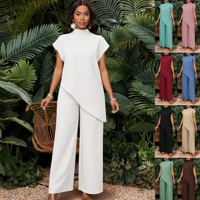Damen Zweiteiliges Set mit asymmetrischer Tunika und weiten Palazzo-Hosen – Élanora