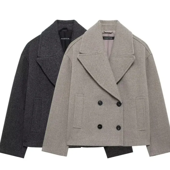 Damen 300+ Cropped doppeltreihiger Wollmix‑Blouson mit weitem Revers Echo Archiv