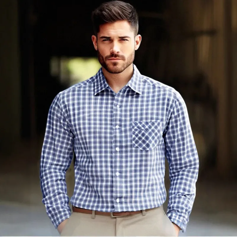Herren kariertes Langarmhemd mit brusttiefem Taschendesign und bequemer Passform – Arvello