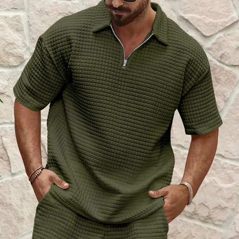 Herren lässiges Poloshirt mit strukturiertem Obermaterial und Kurzreißverschluss – Cavello