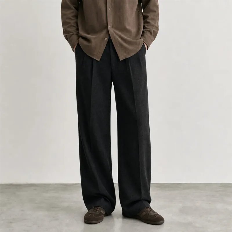 Herren Weite Bundfalten-Hose aus Wollmischung mit weitem Bein Echo Archiv