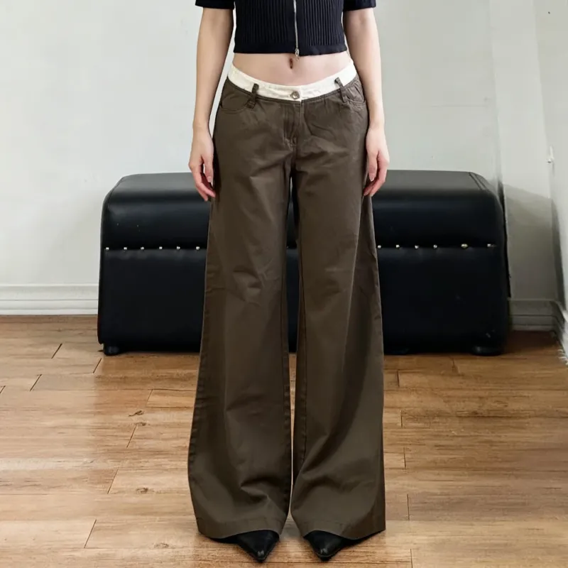 Damen Highwaist-Culottehose mit weitem Bein und kontrastierendem Bunddetail – Avélisse