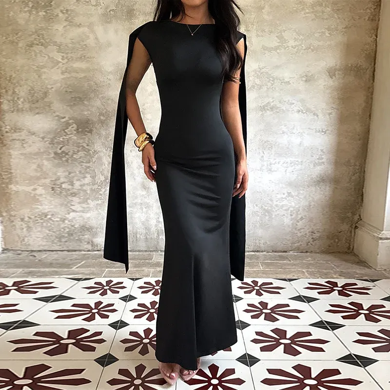 Damen elegantes Maxikleid mit raffinierten Ärmeldetails und fließender Silhouette – Valéora