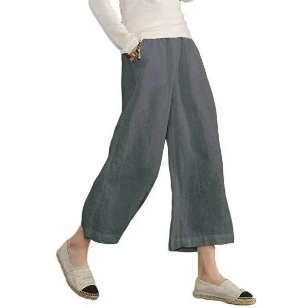 Damen weite Leinenhose mit seitlichen Taschen und elastischem Bund – Avélisse