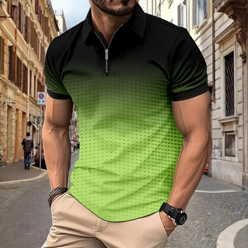 Herren Polohemd mit modernem Farbverlauf und halbem Reißverschluss – Cavello