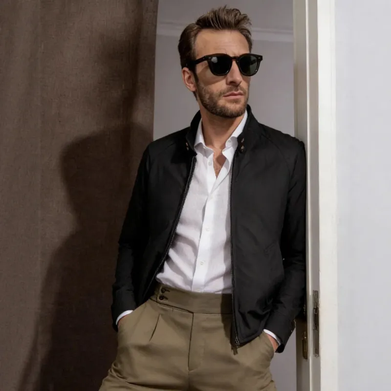 Herren Harrington-Jacke mit Cordkragen, Zweiwege-Reißverschluss und verdeckten Eingrifftaschen Echoarchiv