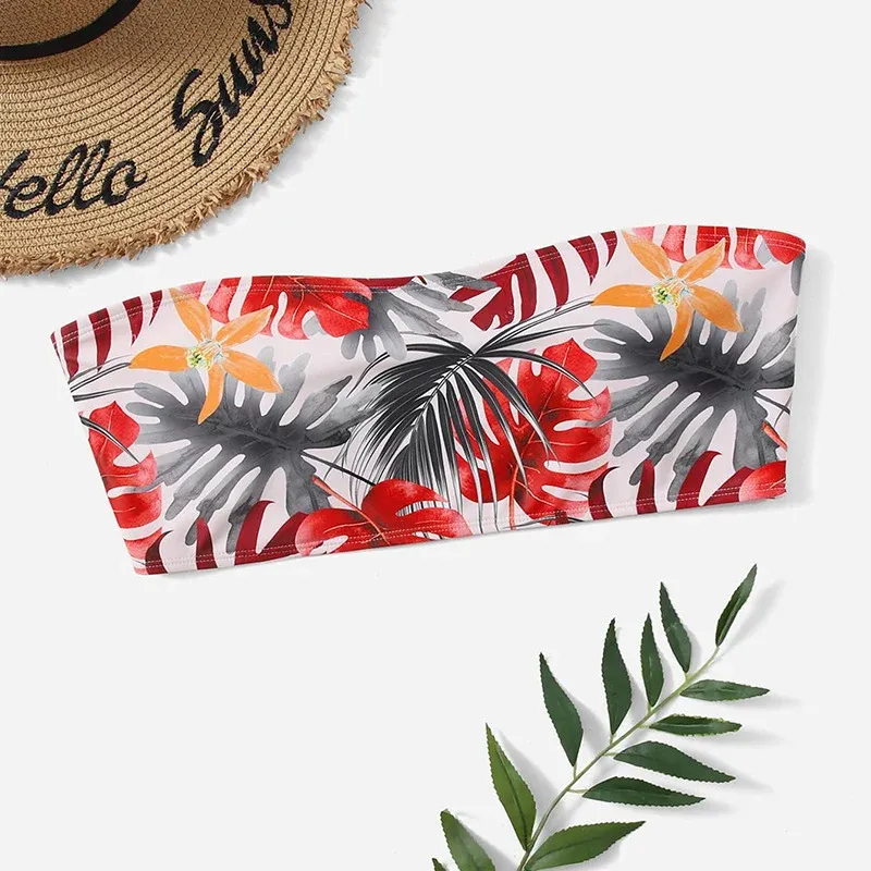 Damen Bandeau-Bikinioberteil mit floralem Design und elastischem Halt – Maréssa