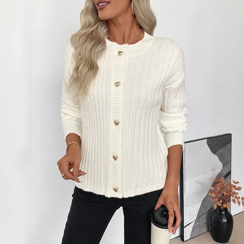 Damen Gerippter Strickcardigan mit Herzknopfleiste – Veloura