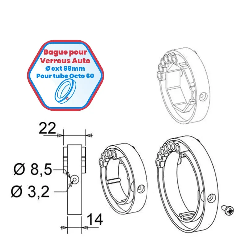 Bague pour verrou automatiques Ø88mm pour tube octo 60mm Zurfluh Feller