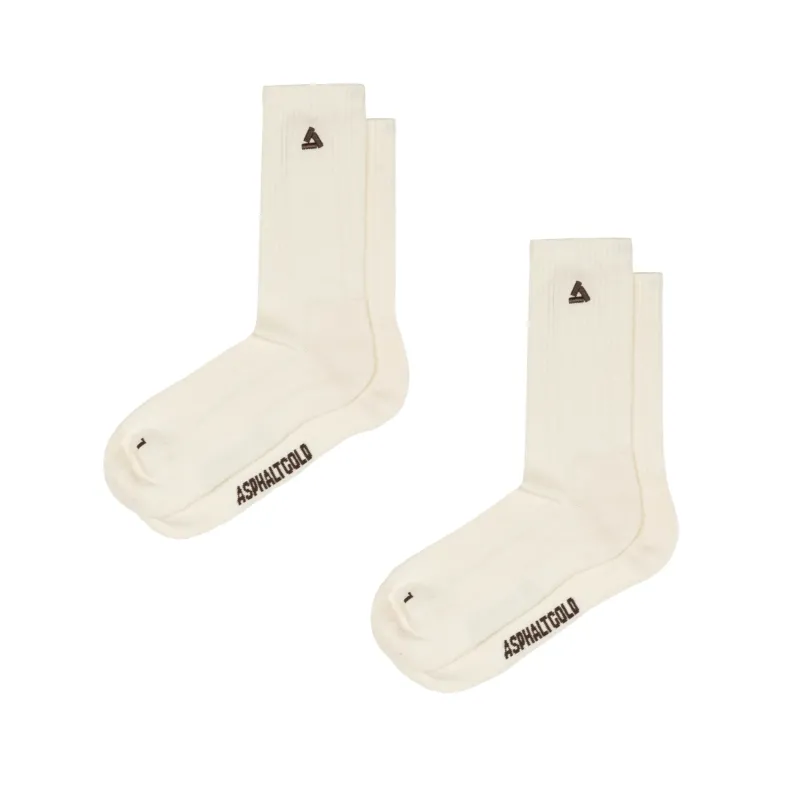 Asphaltgold 2-Pack Stack Logo Socks (Off White / Brown)