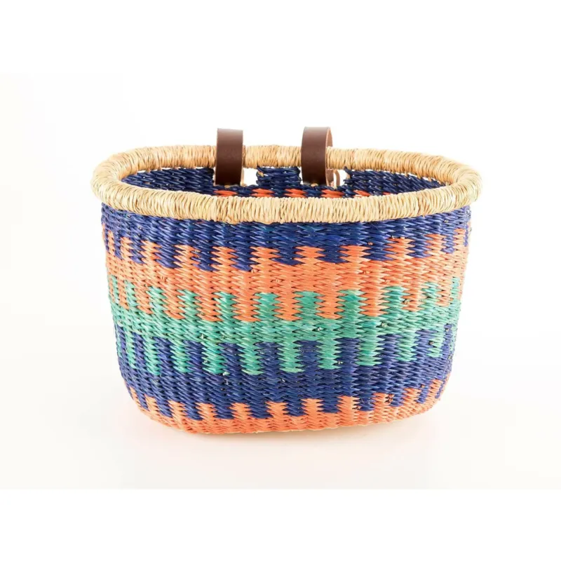 YENDI: Child's Blue Patterned Bike Basket - YENDI: Child's Bike Basket Salmon Basket Room